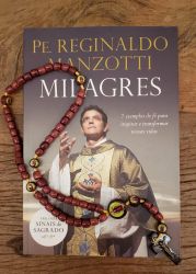 Livro Padre Reginaldo Manzotti + Lindo terço em Madeira Santas Chagas 42 cm - Artigo Religioso Católico 