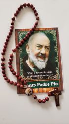 Lindo Terço De Santo Padre Pio Com Oração- Madeira 37 Cm